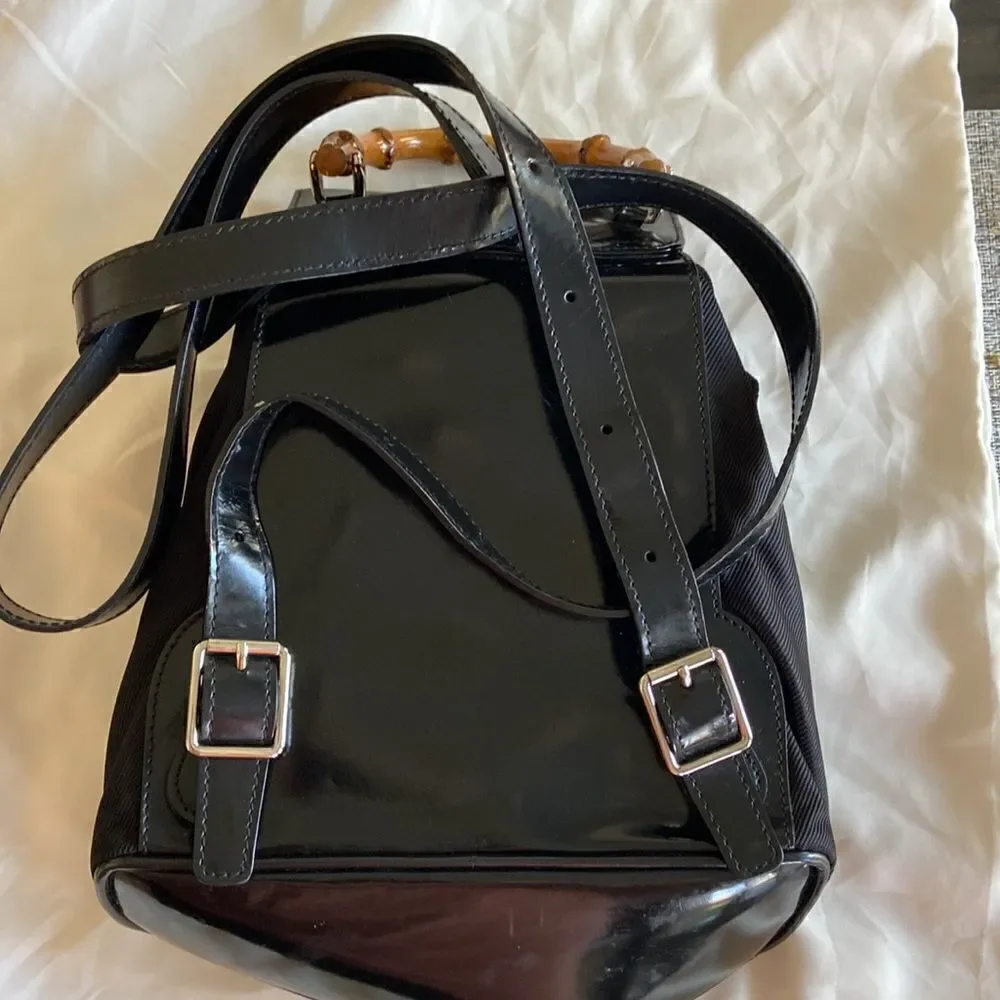 Gucci tassel oval mini backpack bambu Black impressive condition original dustba